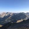 Views of parts of the Bullion Divide (including American Fork Twin Peaks, Red Baldy, White Baldy) and some of the peaks to the south of the divide (Pfeifferhorn, etc.), from the summit of Box Elder