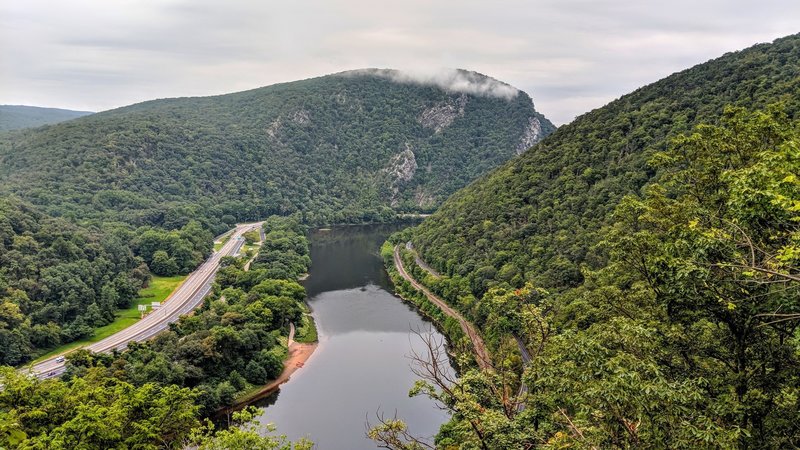 Mt Tammany, home of the most popular NJ hike, sits in the distance on one side of the Delaware Water Gap