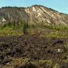 The trail runs through the bottom of an impressive rockslide that came down Doubt Hill.