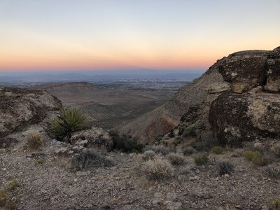 Looking towards the Las Vegas strip at dusk. At the "Muffin Tops"