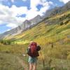 Looking back towards Pyramid Peak and some impressive Aspen groves.