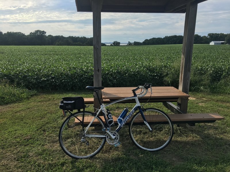 There are picnic tables and benches throughout the trail.