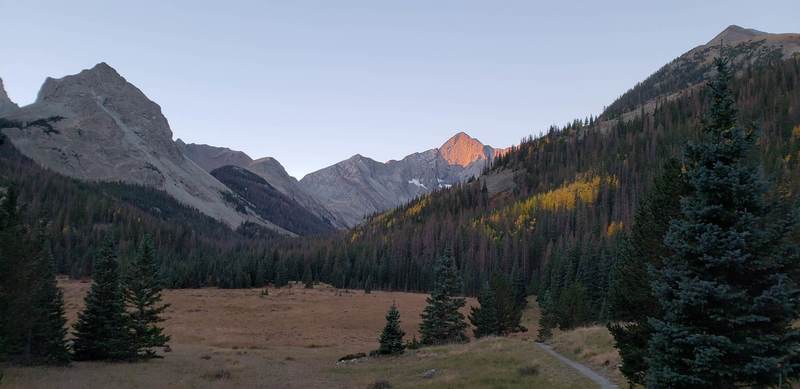 Sunrise in a meadow near the beginning of the Huerfano Trail