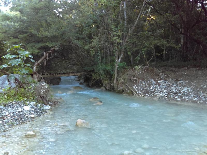 Last foot bridge on the route over the Guayabal River.