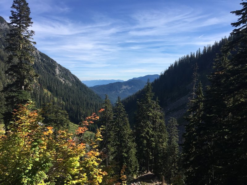 Enjoying the view down the Denny Creek drainage.