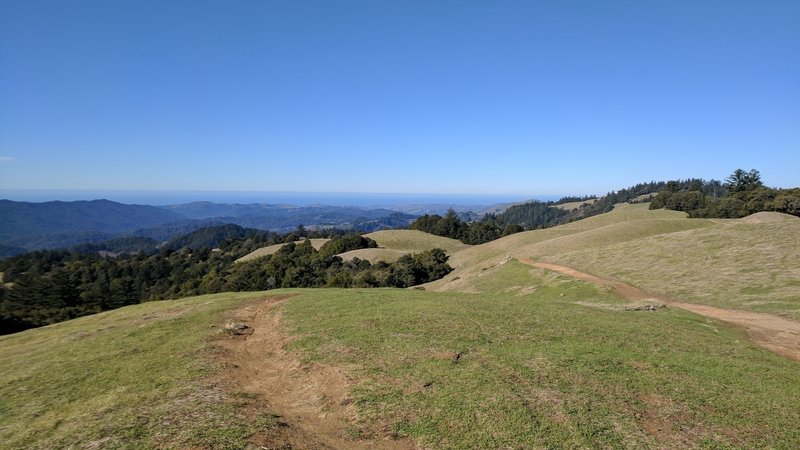 Beautiful rolling hills surround the trail.