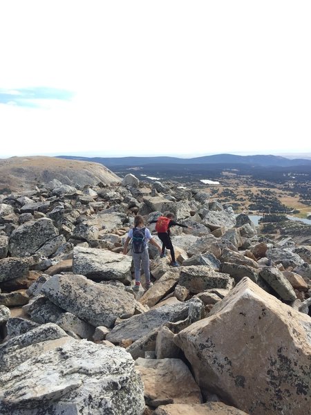 Scrambling back down the boulder field after the summit 09/03/18 (Kids aged 12 and 9)