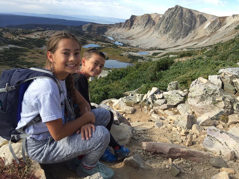 Taking a short break from the switchbacks with beautiful lake views 09/03/18 (Kids aged 12 and 9)