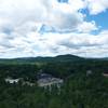 The town of Fryeburg can be seen nestled in the trees below Jockey Cap.  Here, you can see Quinn's Jockey Cap store and the shopping center across the street.