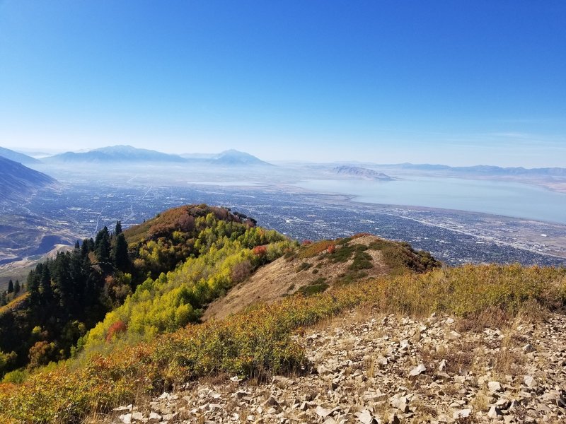 From the top of Baldy looking south toward Orem/Provo.  Wild fire smoke in the sound end of the valley.