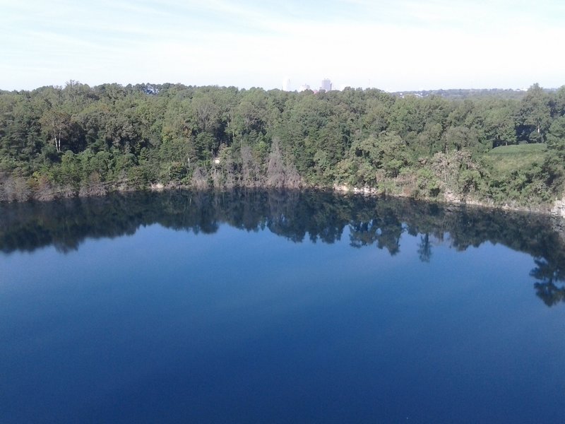 Looking down into the water-filled quarry.