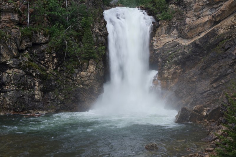 Running Eagle Falls running full force in the Spring.  You can hardly tell there are two waterfalls here.