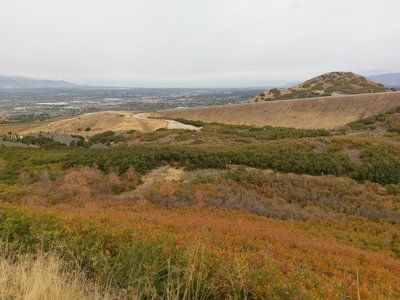 Trailhead parking area and Draper in the distance