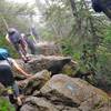 A technical section going up the Halfway House trail. Notice the blue trail markings.