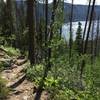 Views towards Lake Granby as you start the steep decent to the trailhead