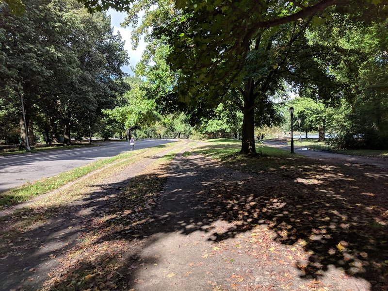 Prospect Park W trail next to the lake looking North