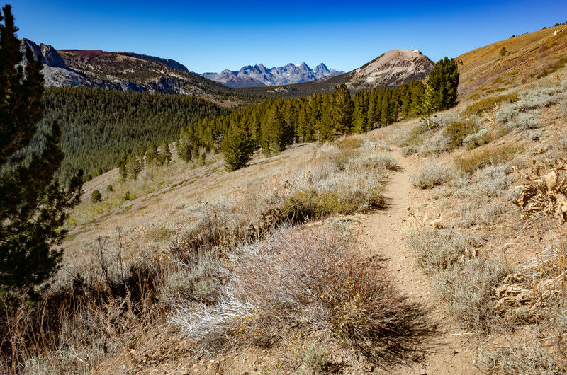 Mammoth Mountain and the Minarets viewed from the Heart Lake Trail.