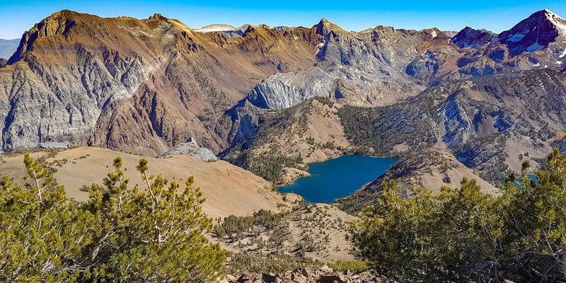 From left to right, Mount Morrison, Mount Aggie, and Mount Baldwin viewed from the northeast ridge of Bloody Mountain.