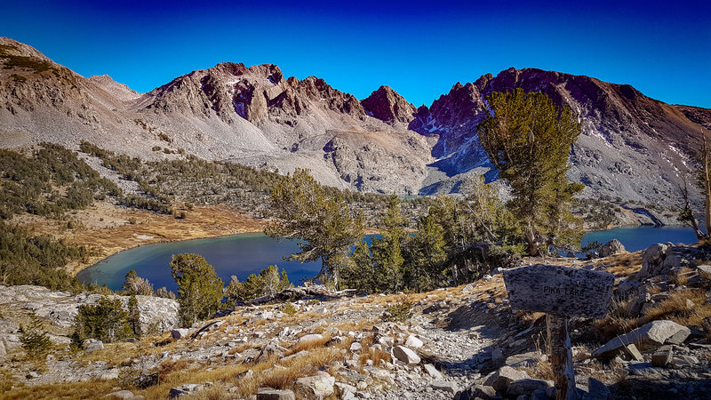 Duck Lake and Pika Lake viewed from the top of Duck Pass.