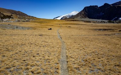 Heading toward Parker Pass with snowy Parker Peak (12,850 ft / 3917 m) in the distance.