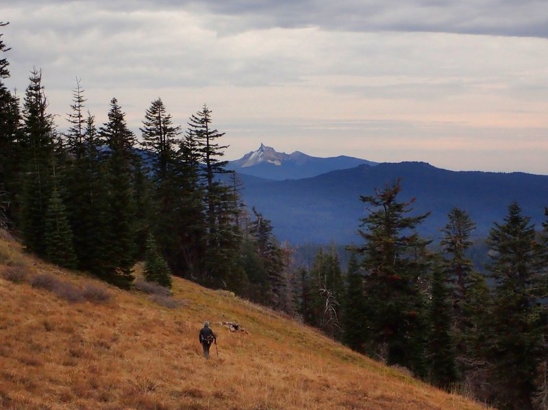 Descending the spur trail with Mount Thielsen in the distance