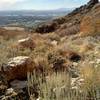 Looking down to the Salt Lake Valley from the Jump Off Canyon Waterfall Trail.