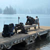 The pier on upper Eco Lake, waiting for the water taxi to take us home. A lot of wild fire smoke on this trip.