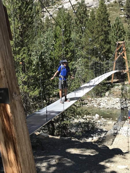 Woods Creek suspension bridge crossing.