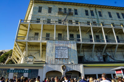 The guard apartments and the entrance to Alcatraz Island.