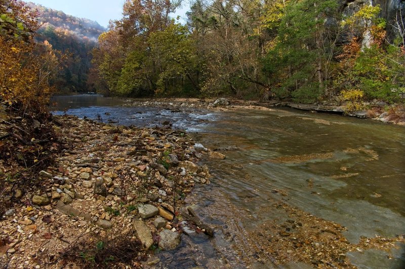 North Sylamore Creek, crystal clear water, bottom of creek is solid slab of rock.