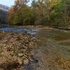 North Sylamore Creek, crystal clear water, bottom of creek is solid slab of rock.