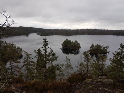 Looking down at the Lake Stensjön from the ancient castle of Stensjöborg.
