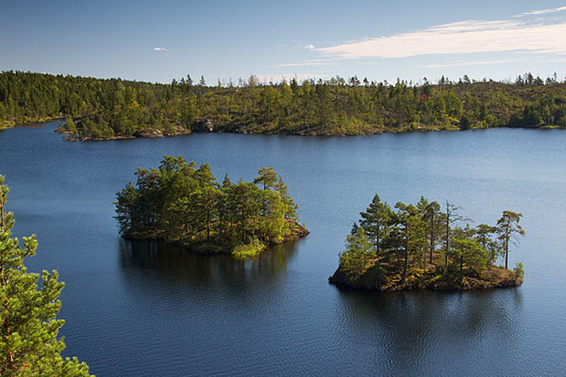 Looking down at the Lake Stensjön from the ancient castle of Stensjöborg.