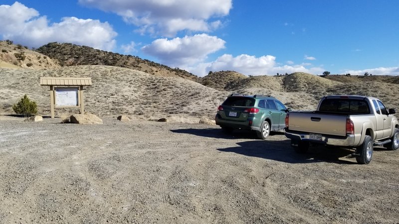 Trailhead parking area sunset rocks.