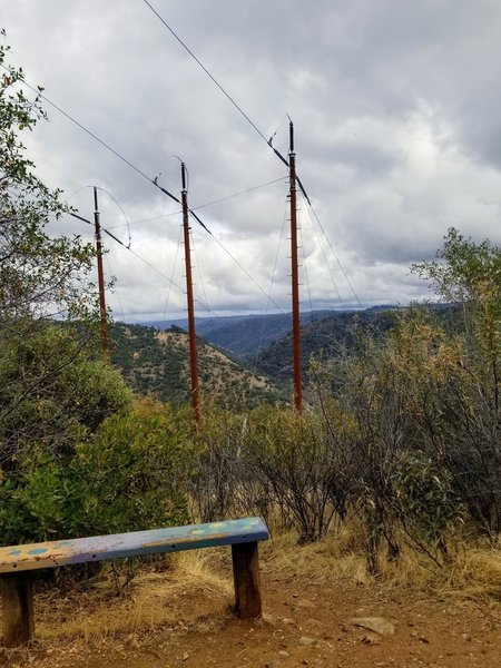 Bench near views of the Foresthill bridge.