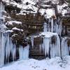 Ice on cliff faces.