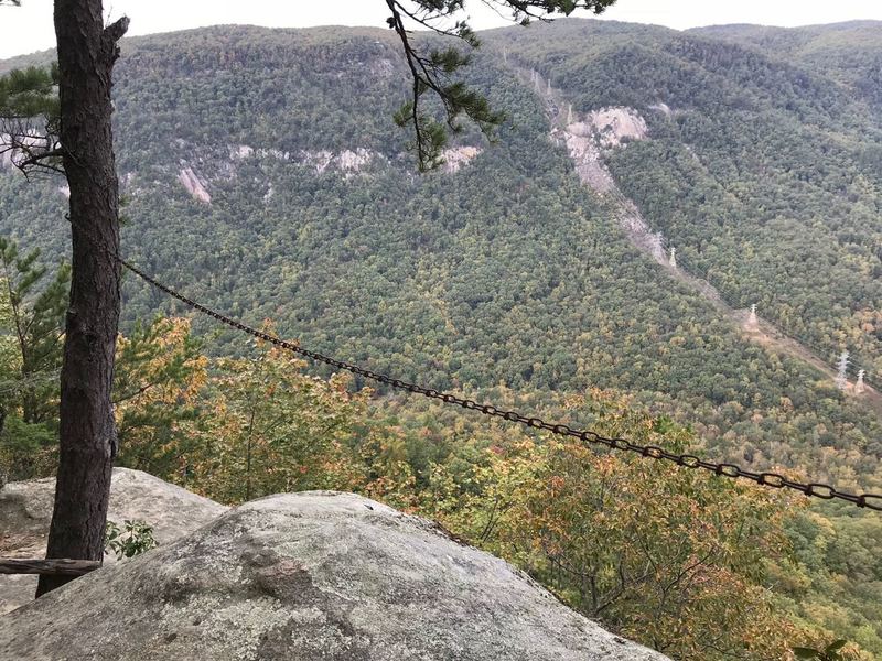 The great view over towards the Jones Gap area by the switchback. It is definitely on the edge of a high up place with only an old chain for part of this trail.