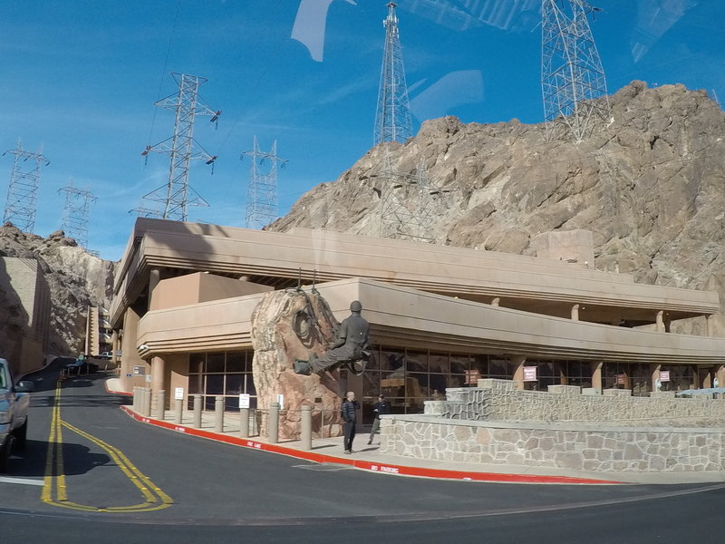 The visitor center with cable way towers in the background.