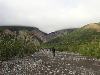 Going up the outwash plain from camp