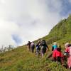 Climbing the slope above the aspen forest