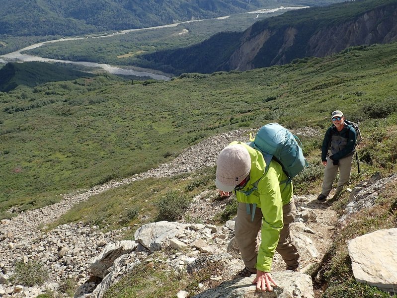 Following the trail up through the rocks