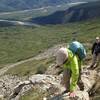 Following the trail up through the rocks