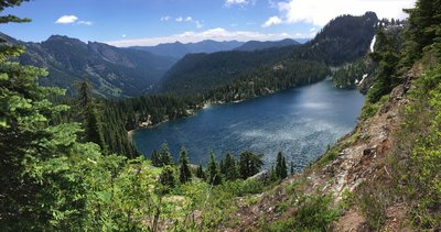 View of Rachel Lake from the trail towards Rampart Lakes