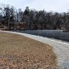 The Lake Hopatcong Trail turns into a footpath at the west end of Bear Pond.