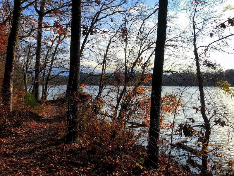 The trail starts by Saxapahaw Lake