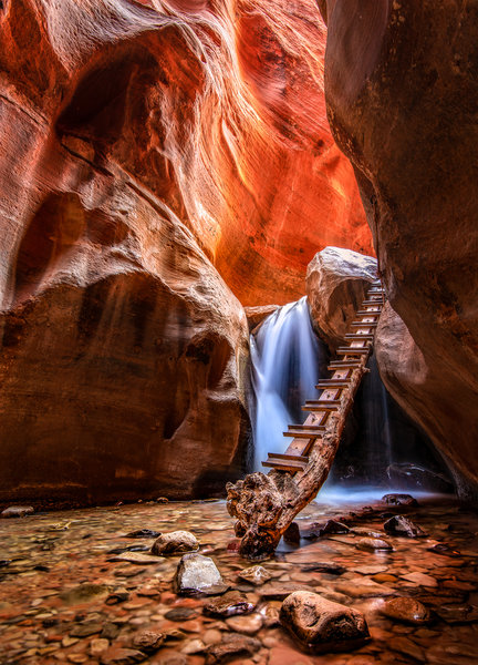 The first ladder entering Kanarra Creek Canyon