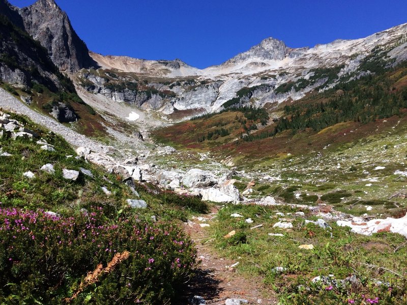 Lovely Phelps Basin in the fall; Spider Gap in the center.