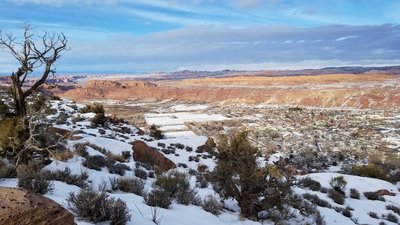 At the rim, there is a great view of Moab and the surrounding canyons.