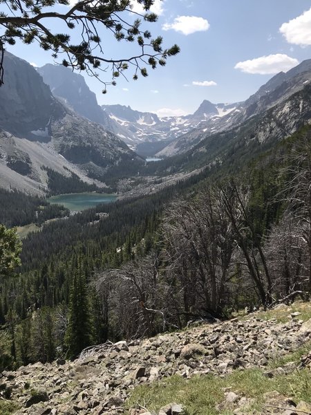 Overlooking first and second rock lakes from the lake fork of rock creek trail.