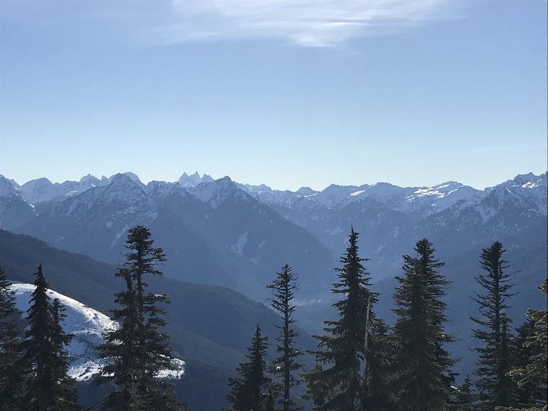 Southeast facing view, slightly off trail near the top. Near 360-degree views at this point.